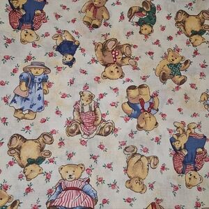 Teddy Bear Print Cotton Fabric 1 5/8 Yards Vintage 1996